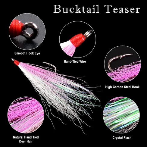 Bucktail Teasers with Hook Saltwater, Fishing Teaser Lures Flounder Rig Fishing Jig Hooks 5 Colors for Flounder Salmon Trout Sea Bass in Saudi Arabia
