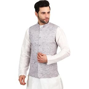 WINTAGE Men's Linen Cotton Grey Modi Nehru Jacket in Kuwait
