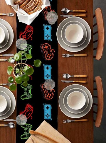 Video Game Table Runner Coffee Table Runners, Colorful Video Game Handle Black Dining Table Runner Dresser Scarves for Kitchen Wedding Party Holiday Outdoor, Rectangle 13x70 Inch in Saudi Arabia