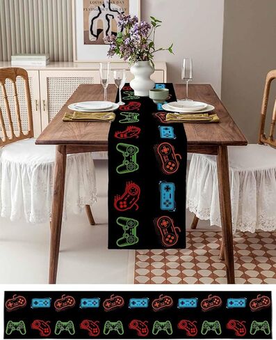 Video Game Table Runner Coffee Table Runners, Colorful Video Game Handle Black Dining Table Runner Dresser Scarves for Kitchen Wedding Party Holiday Outdoor, Rectangle 13x70 Inch in Saudi Arabia