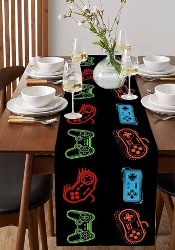 Video Game Table Runner Coffee Table Runners, Colorful Video Game Handle Black Dining Table Runner Dresser Scarves for Kitchen Wedding Party Holiday Outdoor, Rectangle 13x70 Inch in Saudi Arabia