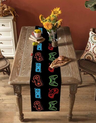 Video Game Table Runner Coffee Table Runners, Colorful Video Game Handle Black Dining Table Runner Dresser Scarves for Kitchen Wedding Party Holiday Outdoor, Rectangle 13x70 Inch in Saudi Arabia
