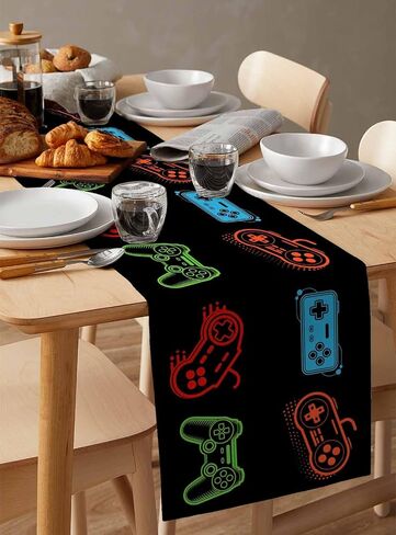 Video Game Table Runner Coffee Table Runners, Colorful Video Game Handle Black Dining Table Runner Dresser Scarves for Kitchen Wedding Party Holiday Outdoor, Rectangle 13x70 Inch in Saudi Arabia