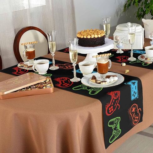 Video Game Table Runner Coffee Table Runners, Colorful Video Game Handle Black Dining Table Runner Dresser Scarves for Kitchen Wedding Party Holiday Outdoor, Rectangle 13x70 Inch in Saudi Arabia