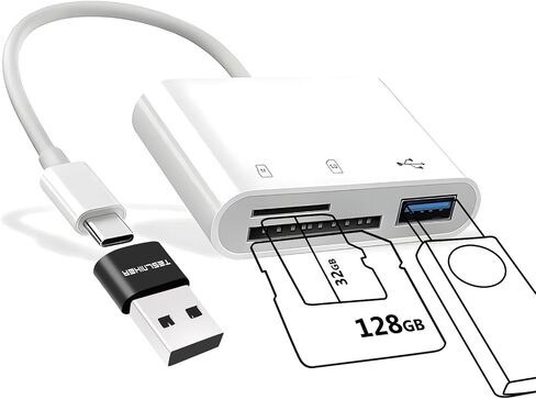 قارئ بطاقة SD USB C، قارئ بطاقة USB C إلى SD قارئ بطاقة SD/TF قارئ بطاقة الذاكرة مع منفذ USB 3.0 لهاتف iPhone 15 iPad Pro Air MacBook Pro/Air iMac Android Phone Tablet، التوصيل والتشغيل in Kuwait