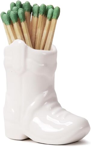 Cowboy Boot Match Holder With Striker for decorative matchsticks Ceramic Cowgirl Boot Decor Aesthetic Small Cute Matchstick Box Western Decorative Mini Matchesboxes For Bathroom Fireplace (Pink) in Saudi Arabia