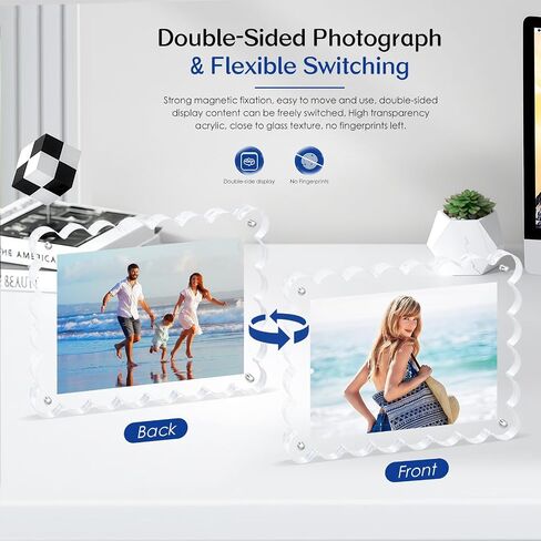 6Pack Acrylic Magnetic Photo Frame 5x7 Inch - Sleek Scalloped Design, 10+10mm Thick Crystal Clear Block, Freestanding Double-Sided Magnet |Trendy Home Gift (6 Pack, 5X7) in Saudi Arabia