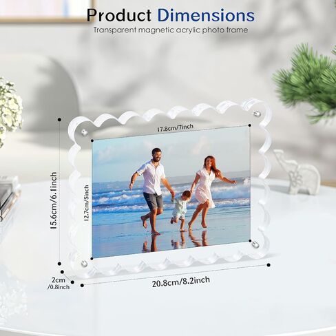 6Pack Acrylic Magnetic Photo Frame 5x7 Inch - Sleek Scalloped Design, 10+10mm Thick Crystal Clear Block, Freestanding Double-Sided Magnet |Trendy Home Gift (6 Pack, 5X7) in Saudi Arabia