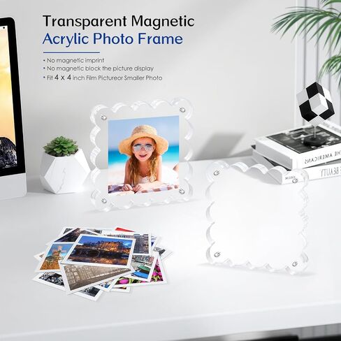 6Pack Acrylic Magnetic Photo Frame 5x7 Inch - Sleek Scalloped Design, 10+10mm Thick Crystal Clear Block, Freestanding Double-Sided Magnet |Trendy Home Gift (6 Pack, 5X7) in Saudi Arabia