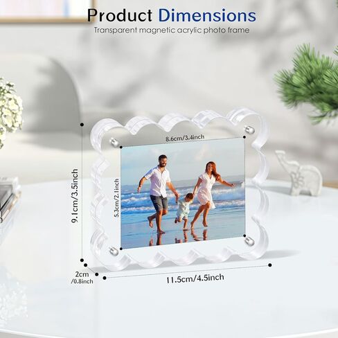 6Pack Acrylic Magnetic Photo Frame 5x7 Inch - Sleek Scalloped Design, 10+10mm Thick Crystal Clear Block, Freestanding Double-Sided Magnet |Trendy Home Gift (6 Pack, 5X7) in Saudi Arabia