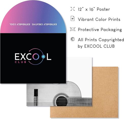 لوحة فنية جدارية موسيقية قديمة من EXCOOL CLUB - ملصقات موسيقية باللونين الأبيض والأسود مقاس 12 × 16، ديكور غرفة الموسيقى، ديكور استوديو الموسيقى، مطبوعات فنية للجيتار العتيق، صور تسجيل الآلات لغرفة المعيشة (غير مؤطرة) in Kuwait