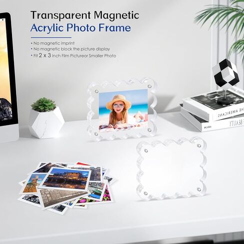 6Pack Acrylic Magnetic Photo Frame 5x7 Inch - Sleek Scalloped Design, 10+10mm Thick Crystal Clear Block, Freestanding Double-Sided Magnet |Trendy Home Gift (6 Pack, 5X7) in Saudi Arabia