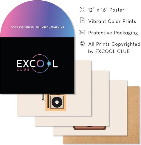 لوحة فنية جدارية موسيقية قديمة من EXCOOL CLUB - ملصقات موسيقية باللونين الأبيض والأسود مقاس 12 × 16، ديكور غرفة الموسيقى، ديكور استوديو الموسيقى، مطبوعات فنية للجيتار العتيق، صور تسجيل الآلات لغرفة المعيشة (غير مؤطرة) in Kuwait