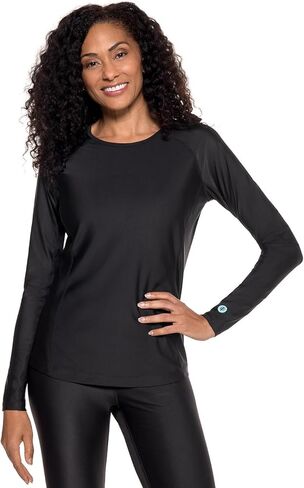 Coolibar UPF 50+ Women's Hightide Lite Long Sleeve Swim Shirt, Black, X-Small, Solid - Sun Protective in Saudi Arabia