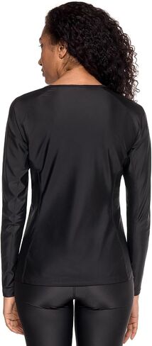 Coolibar UPF 50+ Women's Hightide Lite Long Sleeve Swim Shirt, Black, X-Small, Solid - Sun Protective in Saudi Arabia