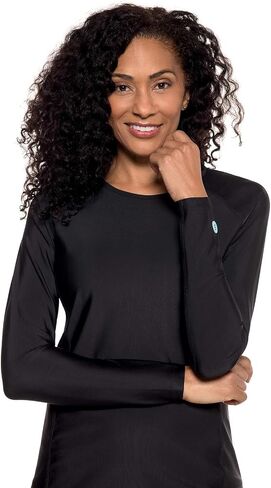Coolibar UPF 50+ Women's Hightide Lite Long Sleeve Swim Shirt, Black, X-Small, Solid - Sun Protective in Saudi Arabia