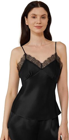 Mommesilk Splice Silk Camisole for Women 100% Silk Cami Pajama Top Lingerie Tank Tops for Ladies Summer Cool in Kuwait