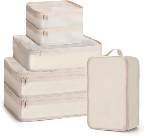 Reginary 1 Pack 6 Set Travel Packing Cubes Luggage Organizer Set Lightweight Suitcase with Shoe Bag for Clothes Toiletries (Beige) in Saudi Arabia