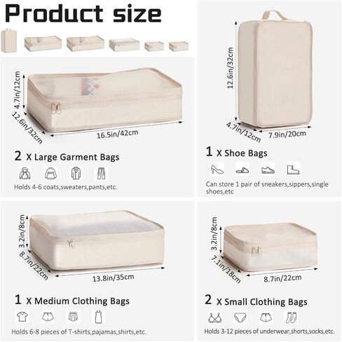 Reginary 1 Pack 6 Set Travel Packing Cubes Luggage Organizer Set Lightweight Suitcase with Shoe Bag for Clothes Toiletries (Beige) in Saudi Arabia
