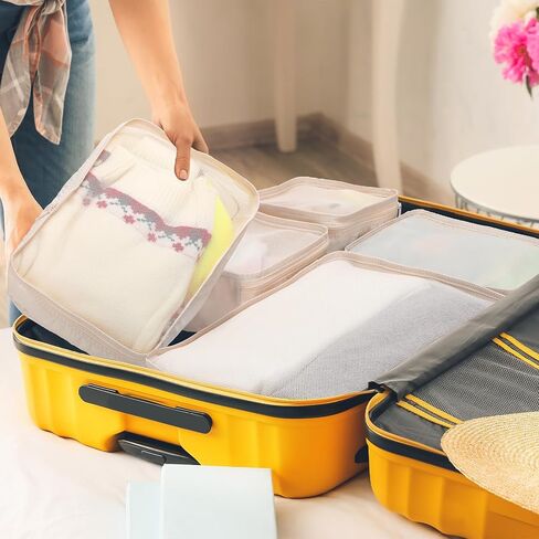 Reginary 1 Pack 6 Set Travel Packing Cubes Luggage Organizer Set Lightweight Suitcase with Shoe Bag for Clothes Toiletries (Beige) in Saudi Arabia