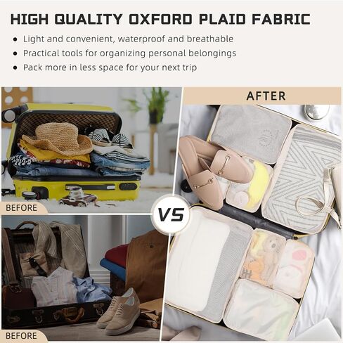 Reginary 1 Pack 6 Set Travel Packing Cubes Luggage Organizer Set Lightweight Suitcase with Shoe Bag for Clothes Toiletries (Beige) in Saudi Arabia