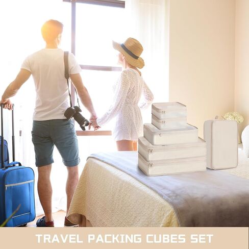 Reginary 1 Pack 6 Set Travel Packing Cubes Luggage Organizer Set Lightweight Suitcase with Shoe Bag for Clothes Toiletries (Beige) in Saudi Arabia