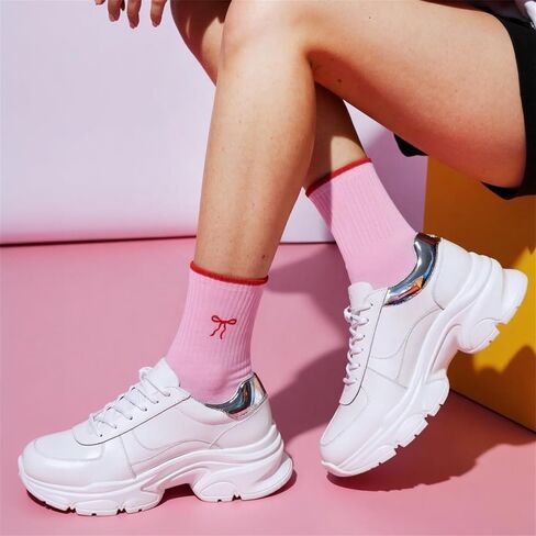 3 Pairs Cute Pilates Socks with Grips for Women Non Slip Yoga Socks Grippy Crew Socks Embroidery Pattern for Workout in Saudi Arabia