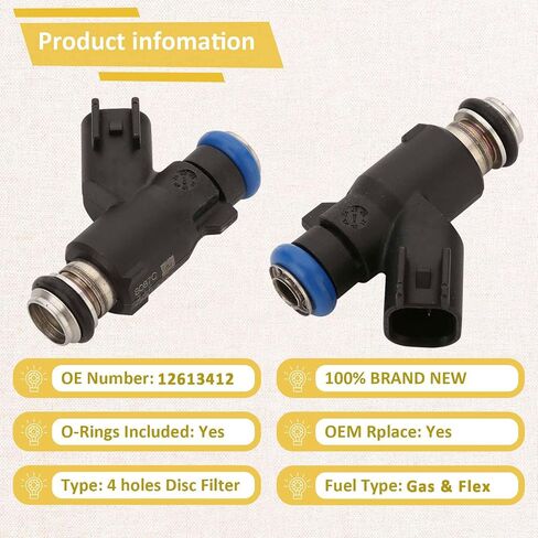 GM12613412 6.0L Flex Fuel Injectors,Compatible with/Chevy 2010-2020 Silverado Express Suburban 2500 3500,Compatible with/GMC Yukon Sierra Savana | 6.0 Flex Engine| |4 Holes| |Set of 8| in Saudi Arabia