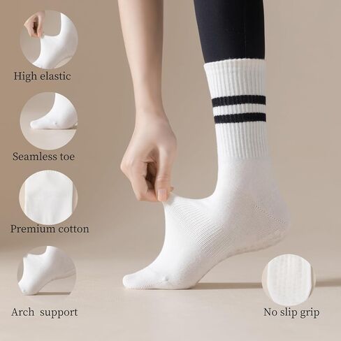 Yoga Socks with Non-Slip Grips for Women - 4 Pairs Pilates, Barre, Gym, Dance Workout Anti-Skid Socks in Saudi Arabia