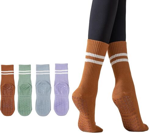 Yoga Socks with Non-Slip Grips for Women - 4 Pairs Pilates, Barre, Gym, Dance Workout Anti-Skid Socks in Saudi Arabia