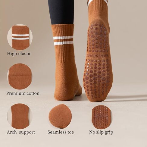 Yoga Socks with Non-Slip Grips for Women - 4 Pairs Pilates, Barre, Gym, Dance Workout Anti-Skid Socks in Saudi Arabia