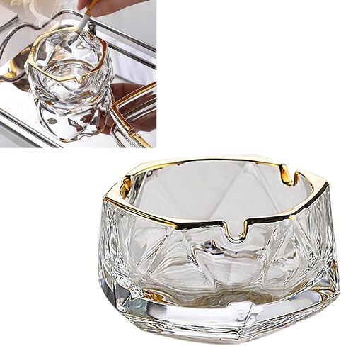 Crystal Glass Ashtrays Heavy Duty Indoor & Outdoor Ashtray for Men, Beautiful and Classic Diamond Ash tray, Home Office Desktop Tabletop Decoration, Stylish Smoking Accessory (Clear, Large) in Saudi Arabia
