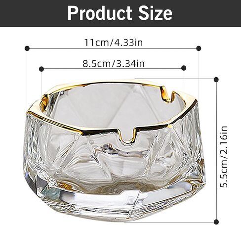 Crystal Glass Ashtrays Heavy Duty Indoor & Outdoor Ashtray for Men, Beautiful and Classic Diamond Ash tray, Home Office Desktop Tabletop Decoration, Stylish Smoking Accessory (Clear, Large) in Saudi Arabia