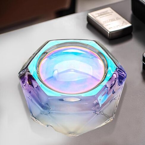 Crystal Glass Ashtrays Heavy Duty Indoor & Outdoor Ashtray for Men, Beautiful and Classic Diamond Ash tray, Home Office Desktop Tabletop Decoration, Stylish Smoking Accessory (Clear, Large) in Saudi Arabia