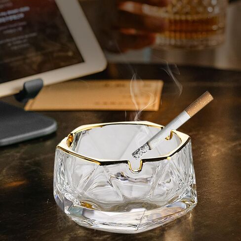 Crystal Glass Ashtrays Heavy Duty Indoor & Outdoor Ashtray for Men, Beautiful and Classic Diamond Ash tray, Home Office Desktop Tabletop Decoration, Stylish Smoking Accessory (Clear, Large) in Saudi Arabia