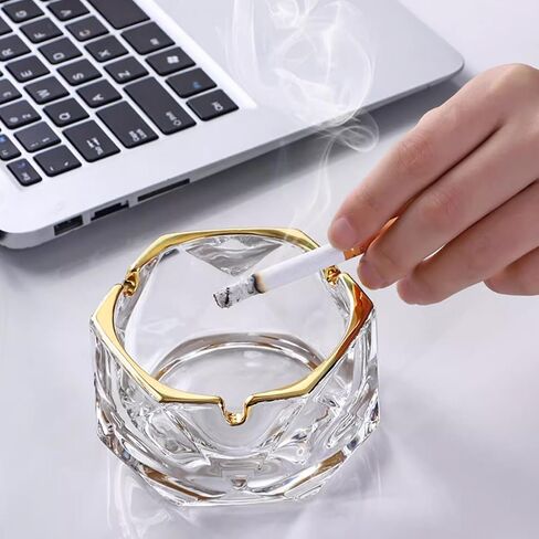 Crystal Glass Ashtrays Heavy Duty Indoor & Outdoor Ashtray for Men, Beautiful and Classic Diamond Ash tray, Home Office Desktop Tabletop Decoration, Stylish Smoking Accessory (Clear, Large) in Saudi Arabia
