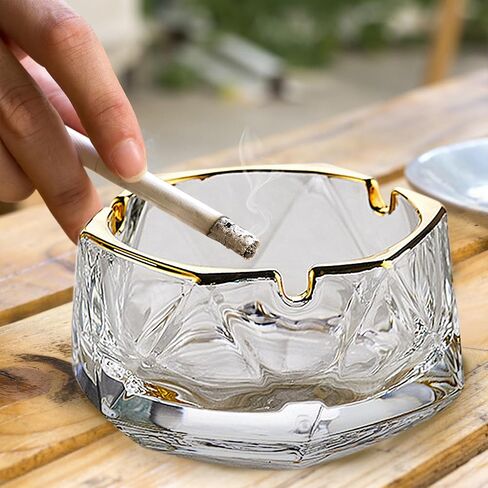 Crystal Glass Ashtrays Heavy Duty Indoor & Outdoor Ashtray for Men, Beautiful and Classic Diamond Ash tray, Home Office Desktop Tabletop Decoration, Stylish Smoking Accessory (Clear, Large) in Saudi Arabia
