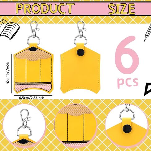 6 Pcs Classroom Doorbell Holder for Teachers Lanyard, PU Leather Class Bell Keychain Case for Back to School Gift(Crayon, Pencil, Rainbow, Book) in Saudi Arabia