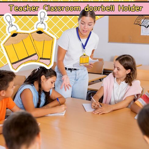 6 Pcs Classroom Doorbell Holder for Teachers Lanyard, PU Leather Class Bell Keychain Case for Back to School Gift(Crayon, Pencil, Rainbow, Book) in Saudi Arabia