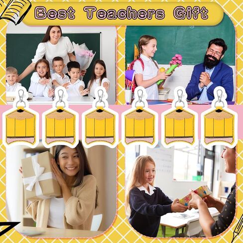 6 Pcs Classroom Doorbell Holder for Teachers Lanyard, PU Leather Class Bell Keychain Case for Back to School Gift(Crayon, Pencil, Rainbow, Book) in Saudi Arabia