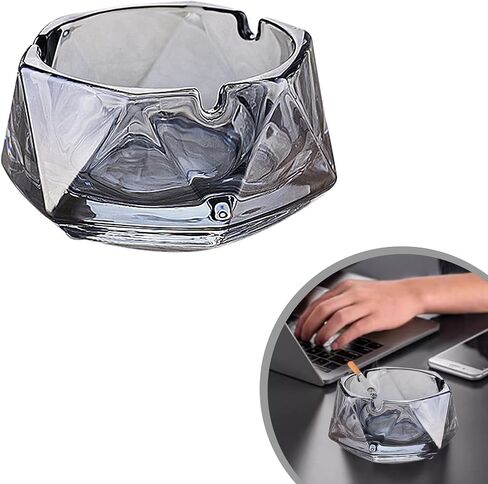 Crystal Glass Ashtrays Heavy Duty Indoor & Outdoor Ashtray for Men, Beautiful and Classic Diamond Ash tray, Home Office Desktop Tabletop Decoration, Stylish Smoking Accessory (Clear, Large) in Saudi Arabia