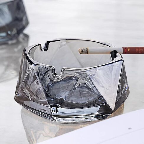 Crystal Glass Ashtrays Heavy Duty Indoor & Outdoor Ashtray for Men, Beautiful and Classic Diamond Ash tray, Home Office Desktop Tabletop Decoration, Stylish Smoking Accessory (Clear, Large) in Saudi Arabia