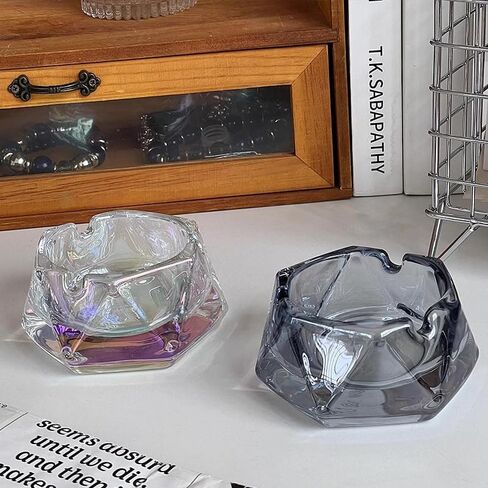 Crystal Glass Ashtrays Heavy Duty Indoor & Outdoor Ashtray for Men, Beautiful and Classic Diamond Ash tray, Home Office Desktop Tabletop Decoration, Stylish Smoking Accessory (Clear, Large) in Saudi Arabia