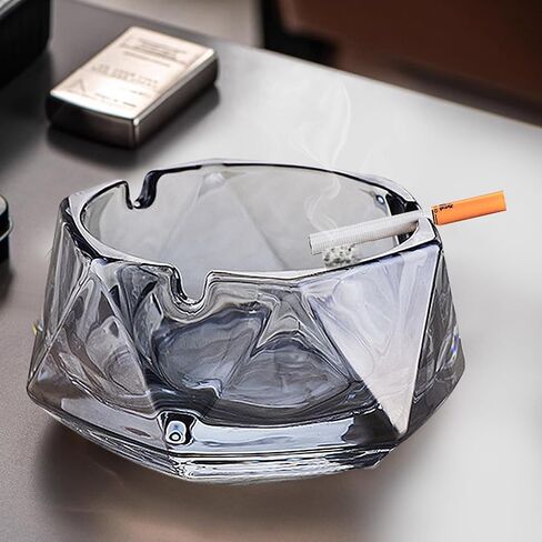 Crystal Glass Ashtrays Heavy Duty Indoor & Outdoor Ashtray for Men, Beautiful and Classic Diamond Ash tray, Home Office Desktop Tabletop Decoration, Stylish Smoking Accessory (Clear, Large) in Saudi Arabia