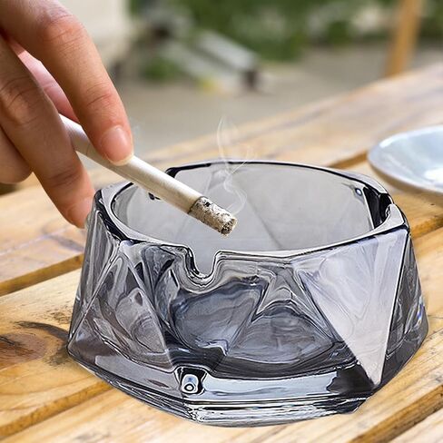 Crystal Glass Ashtrays Heavy Duty Indoor & Outdoor Ashtray for Men, Beautiful and Classic Diamond Ash tray, Home Office Desktop Tabletop Decoration, Stylish Smoking Accessory (Clear, Large) in Saudi Arabia