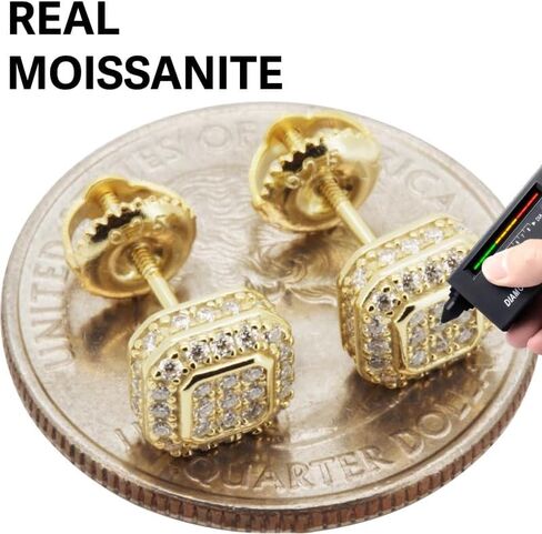 Moissanite 925 Sterling Silver 14k أصفر/أبيض الذهب اللامعة 7 مم مربعة برغي الظهر أقراط للرجال والنساء مجوهرات راقية in Saudi Arabia