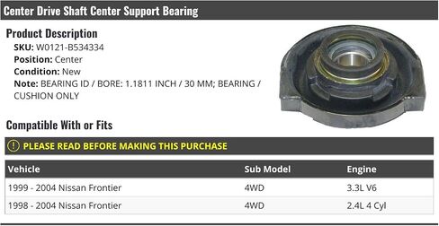Center Drive Shaft Center Support Bearing - Compatible with 1998-2004 Nissan Frontier 4WD in Saudi Arabia