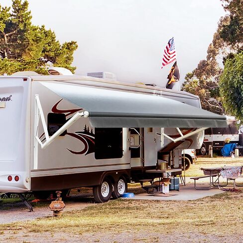 Awnlux White White Motoriped Mostrible RV Awning مجموعة كاملة من مجموعة RV ، العجلة الخامسة ، مقطورات السفر ، نقل الألعاب ، و Motorhome - RV Trailer المظلة للمنزل أو العربة - 10x8 قدم - Black Fade in Saudi Arabia