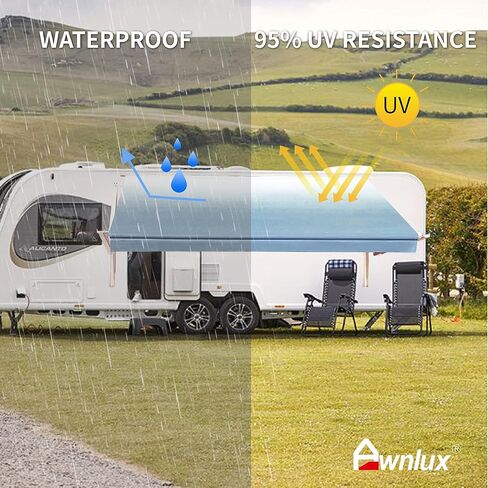 Awnlux White White Motoriped Mostrible RV Awning مجموعة كاملة من مجموعة RV ، العجلة الخامسة ، مقطورات السفر ، نقل الألعاب ، و Motorhome - RV Trailer المظلة للمنزل أو العربة - 10x8 قدم - Black Fade in Saudi Arabia