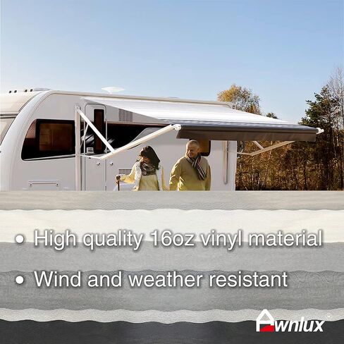 Awnlux White White Motoriped Mostrible RV Awning مجموعة كاملة من مجموعة RV ، العجلة الخامسة ، مقطورات السفر ، نقل الألعاب ، و Motorhome - RV Trailer المظلة للمنزل أو العربة - 10x8 قدم - Black Fade in Saudi Arabia